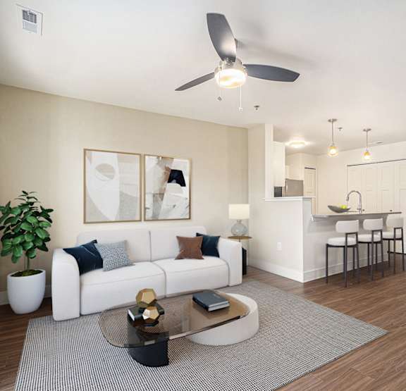Living room and kitchen at Stoney Pointe Apartment Homes, Wichita, 67226