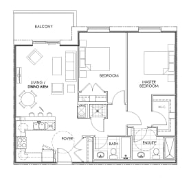 2 bedroom 2 bathroom apartment floor plan at Watson Park Apartments in Guelph, Ontario