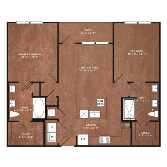 2 bed 2 bath B1 Floor Plan at Aviator West 7th, Fort Worth