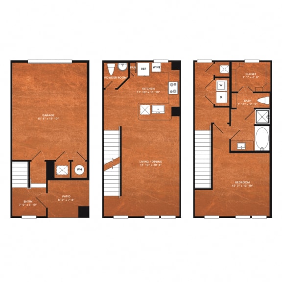 1 bed 1.5 bath TH Floor Plan at Aviator West 7th, Fort Worth, TX