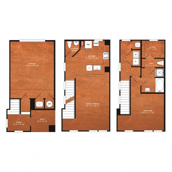 1 bed 1.5 bath TH1 Floor Plan at Aviator West 7th, Fort Worth, 76107