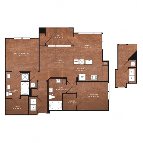 2 bed 2 bath B3 Floor Plan at Aviator West 7th, Texas