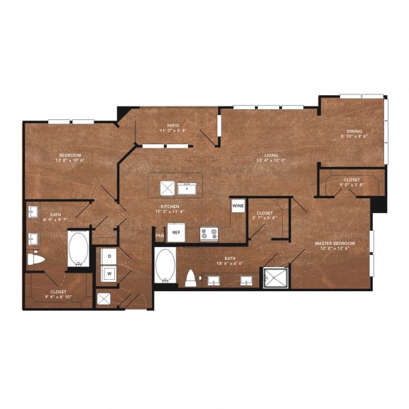 2 bed 2 bath B5 Floor Plan at Aviator West 7th, Fort Worth, TX, 76107