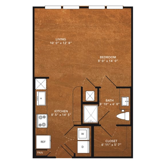 Studio 1 bath A1-D Floor Plan at Aviator West 7th, Fort Worth