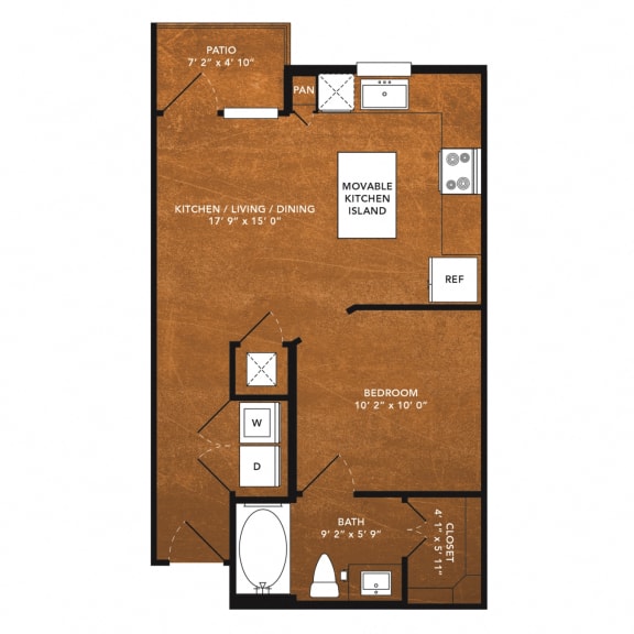 Studio 1 bath A2 Floor Plan at Aviator West 7th, Texas, 76107