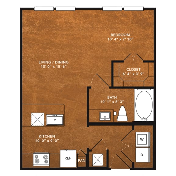 Studio 1 bath A2-F Floor Plan at Aviator West 7th, Texas