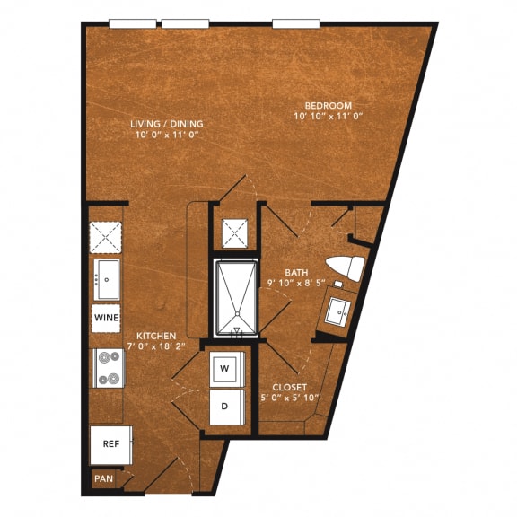Studio 1 bath A4  Floor Plan at Aviator West 7th, Fort Worth, TX, 76107