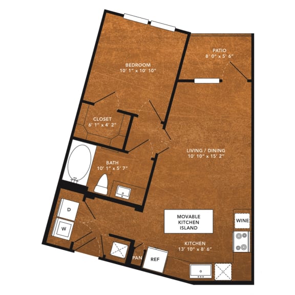 1 bed 1 bath A6 Floor Plan at Aviator West 7th, Fort Worth, 76107