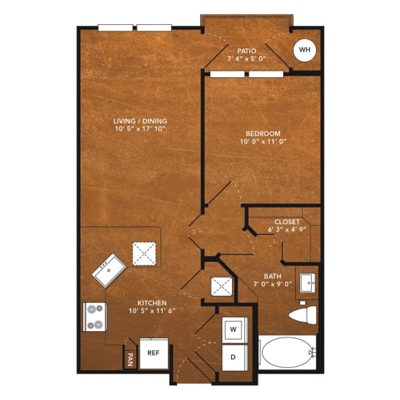 1 bed 1 bath A7 Floor Plan at Aviator West 7th, Fort Worth, Texas