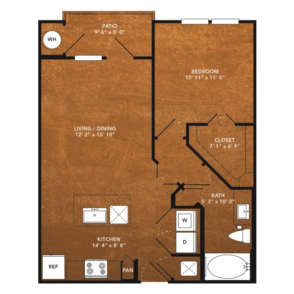 1 bed 1 bath A9 Floor Plan at Aviator West 7th, Texas