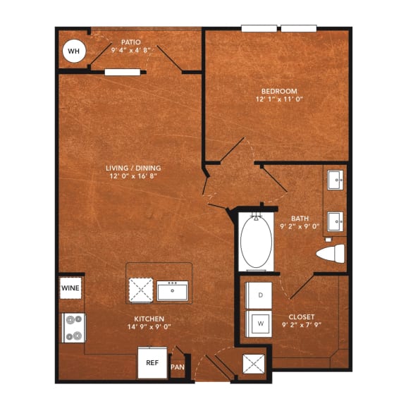 1 bed 1 bath A12 Floor Plan at Aviator West 7th, Fort Worth, TX