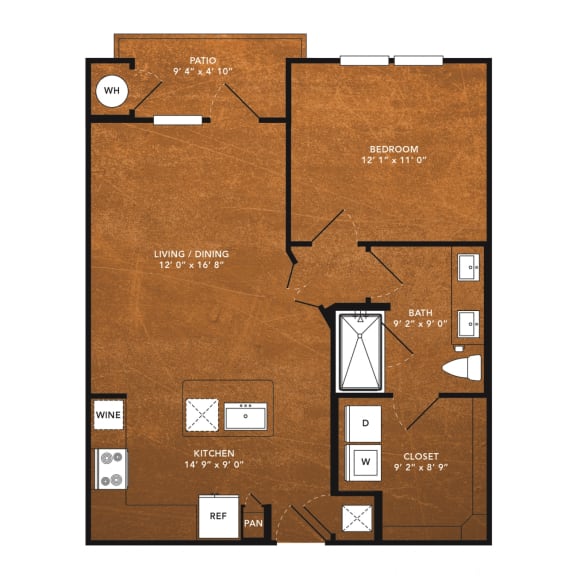 1 bed 1 bath A13 Floor Plan at Aviator West 7th, Fort Worth, 76107