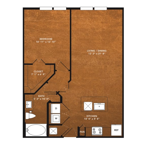 1 bed 1 bath A15 Floor Plan at Aviator West 7th, Fort Worth