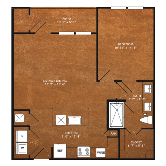 1 bed 1 bath A17 Floor Plan at Aviator West 7th, Texas, 76107