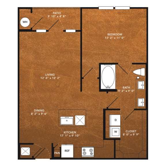 1 bed 1 bath A16 Floor Plan at Aviator West 7th, Texas