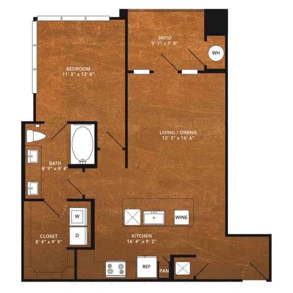 1 bed 1 bath A19 Floor Plan at Aviator West 7th, Fort Worth, TX, 76107