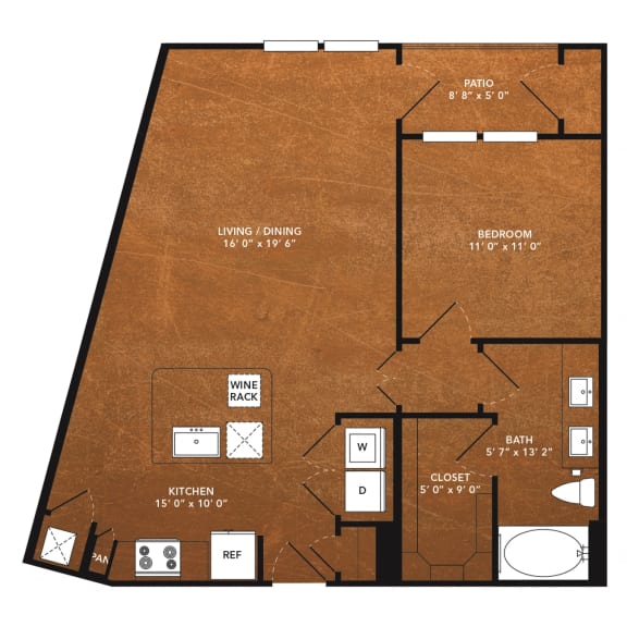 1 bed 1 bath A20 Floor Plan at Aviator West 7th, Fort Worth, TX