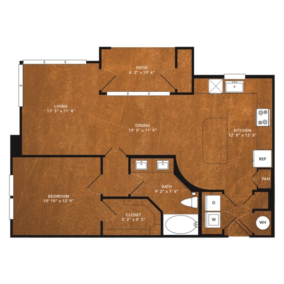 1 bed 1 bath A21 Floor Plan at Aviator West 7th, Fort Worth, 76107