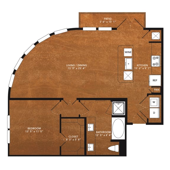 1 bed 1 bath A22 Floor Plan at Aviator West 7th, Fort Worth, Texas