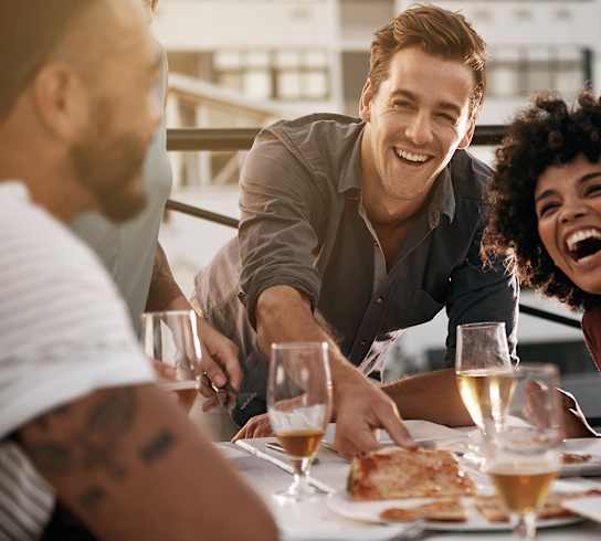 friends having pizza
