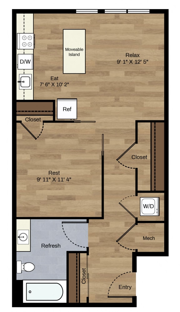 B-9 1 Bedroom 1 Bath Floorplan at Centro Arlington, Virginia, 22204