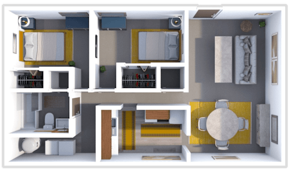a rendering of a 3d floor plan of a house