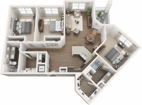 Expansive spaces of 3 bedroom luxury apartment in Malvern, PA.