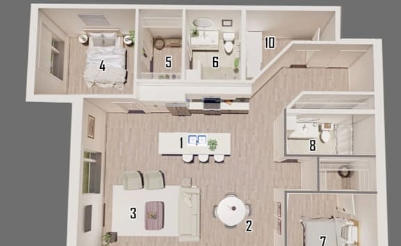 A diagram of a house with numbered rooms.