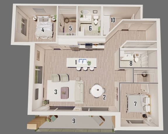 A diagram of a house with numbered rooms.