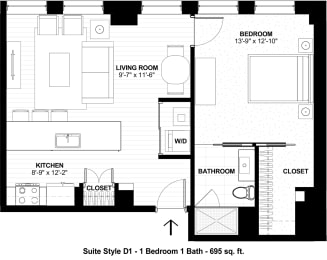 Suite Style D1 at The Terminal Tower Residences Apartments, Cleveland, OH
