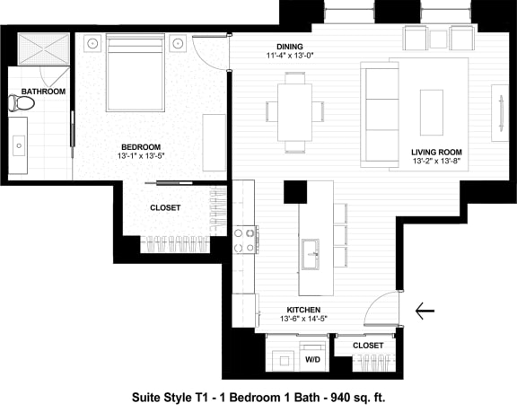 Suite Style T1 at The Terminal Tower Residences Apartments, Cleveland, OH