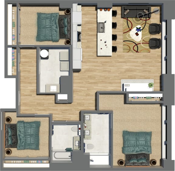 Suite Style 19 - 3 Bedrooms 2 Baths at Residences at Halle, Cleveland, 44113