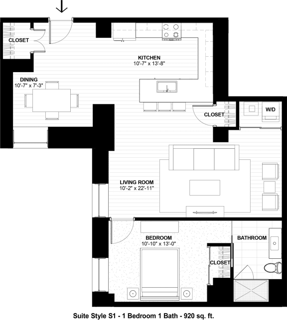 Floor Plan  Suite Style S1 at The Terminal Tower Residences Apartments, Cleveland, OH, 44113