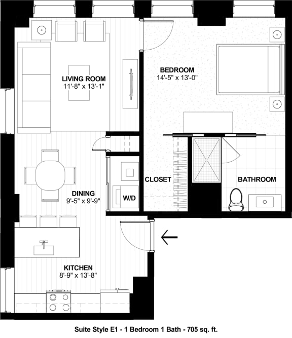 Suite Style E1 at The Terminal Tower Residences Apartments, Cleveland, 44113