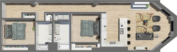 Suite Style 21 - 2 Bedrooms 2 Baths at Residences at Halle, Ohio, 44113