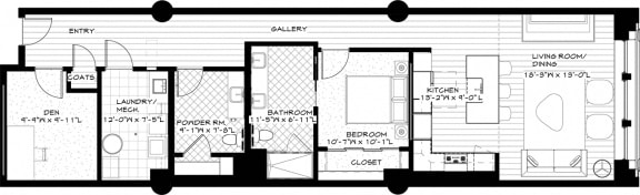 Suite Style 16 -1Bed_1.5Bath with Den at Residences at Halle, Cleveland
