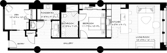 Suite Style 04 -1Bed_1.5Bath with Den at Residences at Halle, Cleveland, OH
