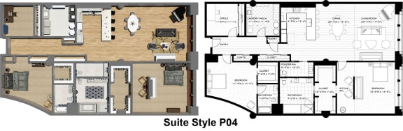 Penthouse Suite Styles P04, P06, P07, P08, P09: 2 Bedrooms 2.5 Baths with Office at Residences at Halle, Cleveland