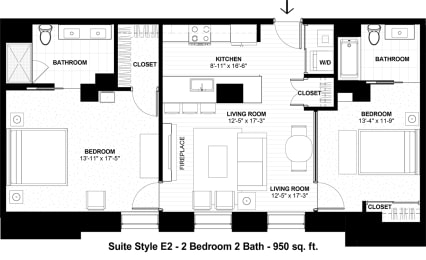 Suite Style E2 at The Terminal Tower Residences Apartments, Cleveland, OH, 44113