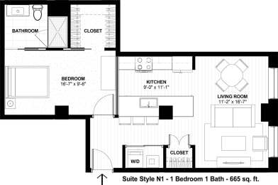 Suite Style N1 at The Terminal Tower Residences Apartments, Cleveland, 44113