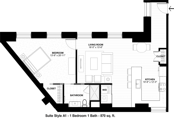Suite Style A1 at The Terminal Tower Residences Apartments, Ohio, 44113