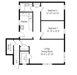  Floor Plan 2 Bedroom - 1 Bathroom