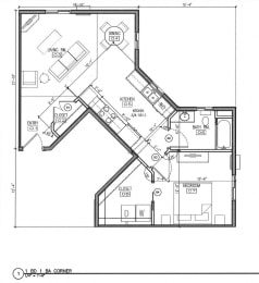  Floor Plan 1 Bedroom 1 Bathroom Corner, no balcony