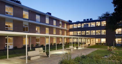 a view of the courtyard at night