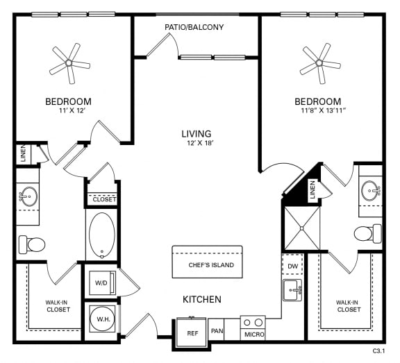 Hinton Floor Plan at Berkshire Chapel Hill, Chapel Hill, NC, 27514