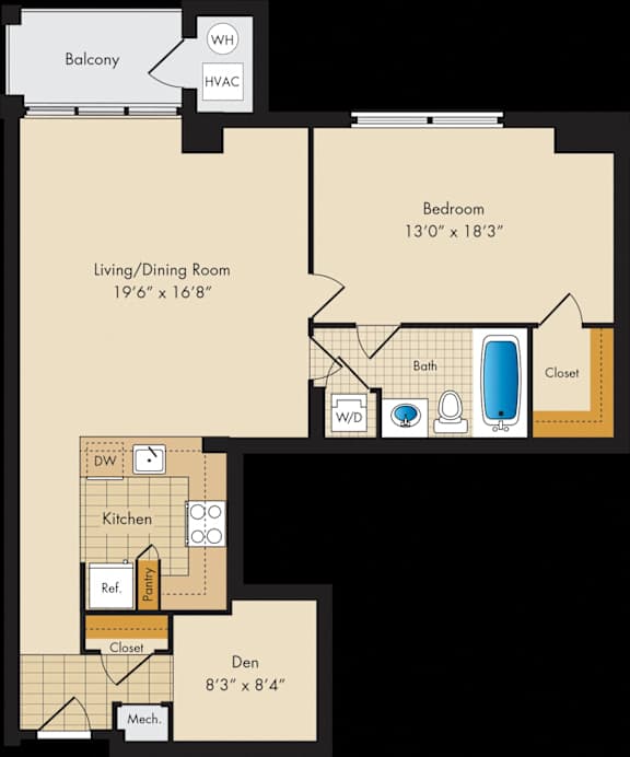 one bedroom apartments with den & balcony - The Palatine Arlington VA