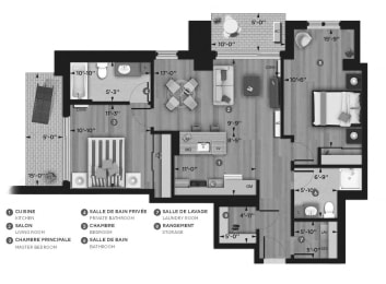 Floor Plan  2 bedroom 2 bathroom apartment floor plan at La Voile Pointe-Claire in Pointe Claire, QC