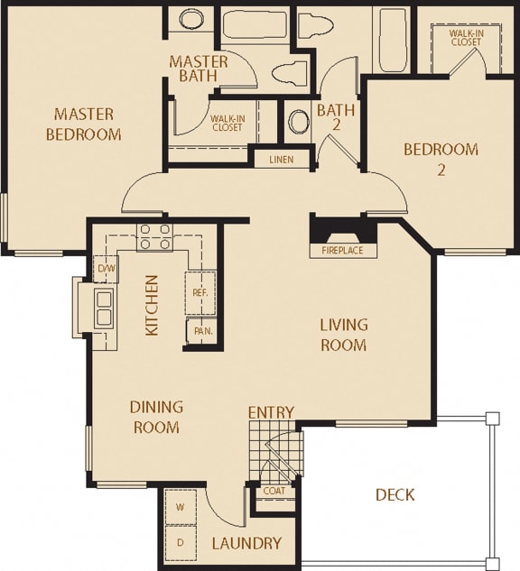 Eucalyptus - 2 Bedroom 2 Bath Floor Plan Layout - 1115 Square Feet