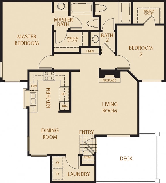 Eucalyptus - 2 Bedroom 2 Bath Floor Plan Layout - 1084 Square Feet at Westlake Canyon, Thousand Oaks, CA 91362