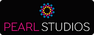 The image is a logo for Pearl Studios, featuring a colorful circular design with the company name.